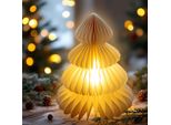 Albero Di Natale Di Carta A Led Bianco Caldo Illuminato Con Timer - 28 Cm - Figura Decorativa Albero Di Natale Pieghevole Con Illuminazione A Batteria