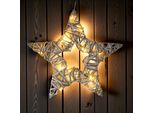 Stella In Rattan Da Appendere Illuminata In Bianco Caldo Con Timer - 35 Cm - Stella Di Natale Da Appendere 15 Led A Batteria