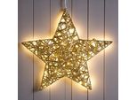 Stella Illuminata 30 Cm Con Nastro Dorato Avvolto Bianco Caldo Con Timer - 20 Led - Decorazione Natalizia Luminosa Da Appendere A Batteria