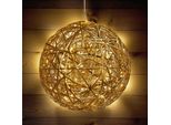 Palla Luminosa 20 Cm Con Nastro Dorato Avvolto Bianco Caldo Con Timer - 30 Led - Decorazione Natalizia Luminosa Da Appendere A Batteria