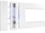 Dmora Parete Attrezzata Matenano 30X320X180H Cm Bianco Bianco Lucido, Modulabile Apertura Battente E A Ribalta Italy