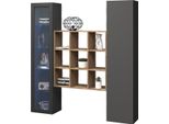 Dmora Credenza Colonno 30X40X180H Cm Nero Antracite, Apertura Battente 19 Vani Italy