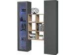 Dmora Credenza Rimella 30X40X180H Cm Nero Antracite, Apertura Battente 16 Vani Italy