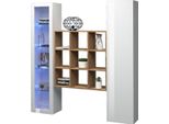 Dmora Credenza Colonno 30X40X180H Cm Bianco Acero, Apertura Battente 19 Vani Italy