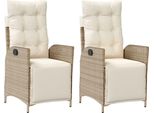 Vidaxl Poltrona Da Giardino Con Poggiapiedi 2 Pz. Regolabile In Poly Rattan Beige