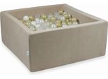 Bacinella 90X90X40Cm Velvet Soft Beige Con 400 Palline: Trasparente, Bianco, Madreperla, Oro Chiaro, Opalescente