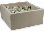Bacinella 90X90X40Cm Velvet Soft Beige Con 400 Palline: Oro Chiaro, Opale, Madreperla, Trasparente, Argento