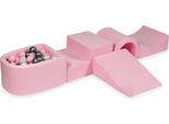Parco Giochi In Schiuma Con Ponte E Piscina, Micro Polvere Rosa + 100 Palline: Madreperla, Argento, Rosa Chiaro