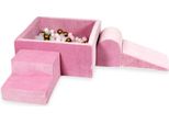Parco Giochi In Schiuma Con Vasca Quadrata 90X90X40 In Velluto Rosa Pallido + 400 Palline: Oro Antico, Rosa Chiaro, Madreperla, Trasparente