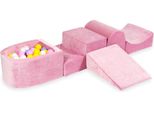 Parco Giochi In Schiuma Con Collina E Piscina, Micro Velvet Soft Pink + 100 Palline: Erica, Giallo, Rosa Cipria, Madreperla