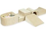 Parco Giochi In Schiuma Con Ponte E Piscina Micro Velvet Soft Beige + 100 Palline: Rosa Chiaro, Oro Chiaro, Madreperla, Argento