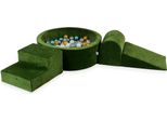 Parco Giochi In Schiuma Con Vasca Rotonda 90X30 Velvet Soft Olive + 200 Palline: Madreperla, Argento, Oro, Turchese Metallico