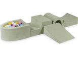 Parco Giochi In Schiuma Con Ponte E Piscina Micro Velvet Soft Light Mint + 100 Palline: Bianco, Argento, Rosa Cipria, Giallo, Azzurro