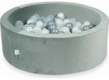 Piscina Di Palline 200 Pezzi 90X30 Velluto Grigio: Trasparente, Madreperla, Argento