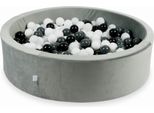 Piscina Di Palline 400 Pezzi 110X30 Velluto Grigio: Bianco, Grafite, Nero, Ponticello Bianco