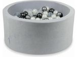 Bacinella 90X40Cm Velvet Soft Light Grey Con 300 Palline: Madreperla, Trasparente, Grafite Metallizzata, Argento