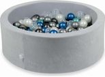 Bacinella 90X30Cm Velvet Soft Grigio Chiaro Con 200 Palline: Turchese Metallizzato, Blu Metallizzato, Argento, Grafite Metallizzato, Trasparente, Perla