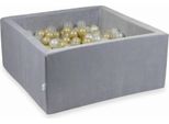 Bacinella 90X90X40Cm Velvet Soft Grigio Chiaro Con 400 Palline: Trasparente, Oro Chiaro, Perla