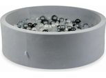 Bacinella 130X40Cm Velvet Soft Light Grey Con 700 Palline: Madreperla, Trasparente, Grafite Metallizzata, Argento