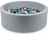 Bacinella 110X40Cm Velvet Soft Grigio Chiaro Con 500 Palline: Turchese Metallizzato, Blu Metallizzato, Argento, Grafite Metallizzato, Trasparente, Perla