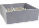 Bacinella 110X110X40Cm Velvet Soft Grigio Chiaro Con 600 Palline: Trasparente, Oro Chiaro, Perla