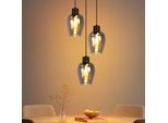 Zmh Lampada A Sospensione Nera A 3 Fiamme - Lampada A Sospensione Vintage Da Tavolo E27 Lampada Da Cucina A Sospensione In Vetro Fumé Industriale Per Sala Da Pranzo Camera Da Letto Soggiorno Senza Fonte Di Luce