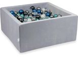 Bacinella 90X90X40Cm Velvet Soft Grigio Chiaro Con 400 Palline: Turchese Metallizzato, Blu Metallizzato, Argento, Grafite Metallizzato, Trasparente, Perla