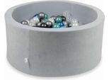 Bacinella 90X40Cm Velvet Soft Grigio Chiaro Con 300 Palline: Turchese Metallizzato, Blu Metallizzato, Argento, Grafite Metallizzato, Trasparente, Perla