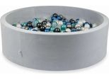 Bacinella 130X40Cm Velvet Soft Grigio Chiaro Con 700 Palline: Turchese Metallizzato, Blu Metallizzato, Argento, Grafite Metallizzato, Trasparente, Perla