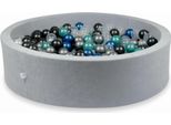 Bacinella 110X30Cm Velvet Soft Grigio Chiaro Con 400 Palline: Turchese Metallizzato, Blu Metallizzato, Argento, Grafite Metallizzato, Trasparente, Perla