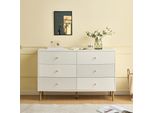 Credenza Merax Con 6 Cassetti, Cassettiera Bianca Con Maniglie In Lega Di Zinco E Gambe In Acciaio, 120×40×78 Cm, Armadio Per Camera Da Letto E Soggiorno