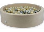Bacinella 110X30Cm Velvet Soft Beige Con 400 Palline: Oro Chiaro, Opale, Madreperla, Trasparente, Argento