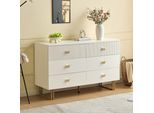 Credenza Moderna Merax Con 6 Cassetti, Cassettiera In Bianco Con Accenti Dorati, Mobile In Mdf E Acciaio, Design Elegante Per Camera Da Letto, Soggiorno