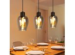 Zmh Lampada A Sospensione Nera A 3 Fiamme - Lampada Vintage A Sospensione Tavolo Da Pranzo E27 Lampada Da Cucina A Sospensione In Vetro Fumé Retrò Per Sala Da Pranzo Hotel Scala Soggiorno Senza Fonte Di Luce