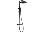 Sistema Doccia In Acciaio Inox Con Miscelatore Termostatico, Doccia A Pioggia Set Doccia Con Miscelatore Rubinetto, Soffione, Asta Doccia Nero Opaco