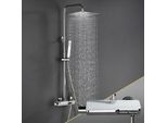 Set Doccia Con Rubinetteria Completa, Sistema Doccia In Acciaio Inox Con Termostato, Soffione, Doccetta, Asta Doccia Cromata (2020CP)