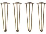 Natural Goods Berlin Gambe Hairpin, Gambe A Forcina, Gambe Per Mobili, Gambe Per Tavoli, Oro Antico, 45 Cm, 3 Montanti, 4 Pezzi