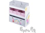 Scaffale Giocattoli In Legno Peppa Pig - Scaffale Giocattoli Con 5 Contenitori - Scaffale Montessori Per Bambini E Bambine - Bianco