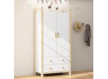 Armadio Per Bambini Merax Con 2 Ante, 2 Cassetti, Asta Appendiabiti, Spazio Per La Camera Dei Bambini, Armadio In Stile Country, 90×45×180 Cm, Naturale/Bianco