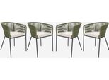 Set Di 4 Poltrona Da Giardino In Corda E Acciaio Zincato, Verde Kaki