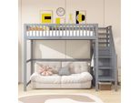 Letto A Castello Flieks 90X200Cm Con Scale E Armadio, Letto A Castello Per Ragazzi Con Rete A Doghe, Letto Per Bambini Con Protezione Anticaduta, Letto Singolo In Legno, Grigio