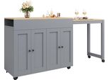 Abrihome Tavolo Da Pranzo Allungabile Tavolo Da Bar Con Spazio Di Archiviazione, Isola Da Cucina Con Rotelle, Carrello Di Servizio Tavolo Bistrot Con 6 Ripiani Tavolo Da Bar Spazio Di Archiviazione, Grigio