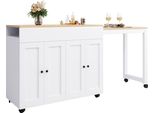Abrihome Tavolo Da Pranzo Allungabile Tavolo Da Bar Con Spazio Di Archiviazione, Isola Da Cucina Con Rotelle, Carrello Di Servizio Tavolo Da Bistrot Con 6 Ripiani Tavolo Da Bar Spazio Di Archiviazione, Bianco