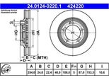 2X Ate 24.0124-0220.1 Disco Freno Asse Anteriore