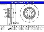 2X Ate 24.0112-0174.1 Disco Freno Asse Posteriore