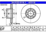 2X Ate 24.0122-0116.1 Disco Freno Asse Anteriore