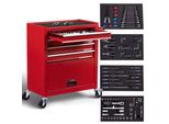 Arebos Carrello Da Officina Rosso 4 Cassetti 81 Pz. Utensili Tappetini Antiscivolo
