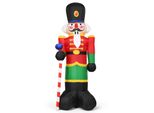 Costway 240Cm Soldato Schiaccianoci Gonfiabile, Soldato Di Babbo Natale, Decorazione Natalizia Con 3 Luci Led, Soffiatore E Sacchi Di Sabbia