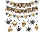 Set Di Striscioni Di Halloween - Striscione Happy Halloween, Scheletro Di Halloween, Ragno Appeso, Decorazioni Per Feste Di Halloween