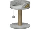 Tiragraffi Piccolo, Albero Per Gatti Da 49 Cm, Tiragraffi Per Gatti Con Palla Da Gioco, Superficie Di Appoggio, Albero Da Arrampicata Per Gatti Fino A 4 Kg, Arredamento Per Gatti, Iuta Grigia Aosom
